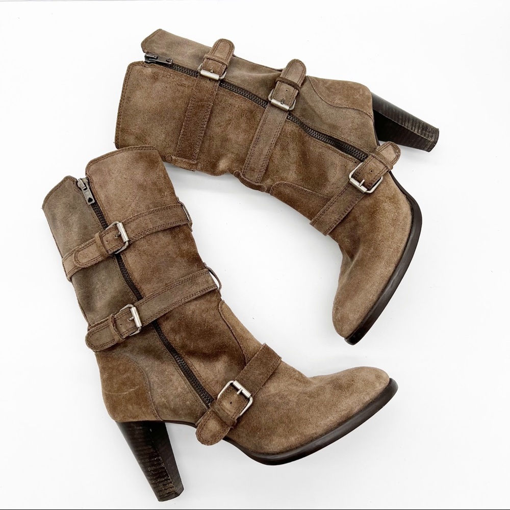 J. Crew Suede Heeled Buckle Boots